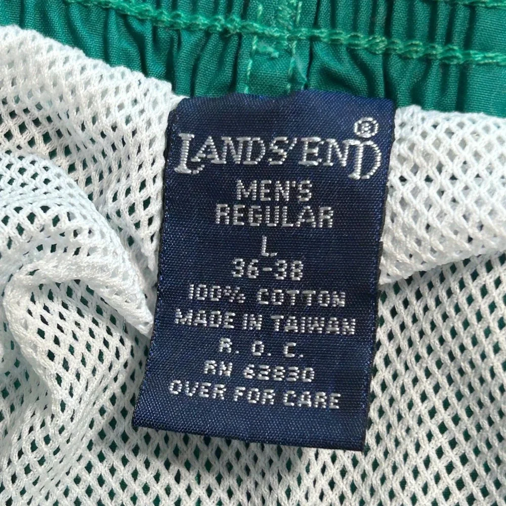 Vintage Lands End Mens Green Purple Striped Cotton Swim Trunks Large 36-38 27261